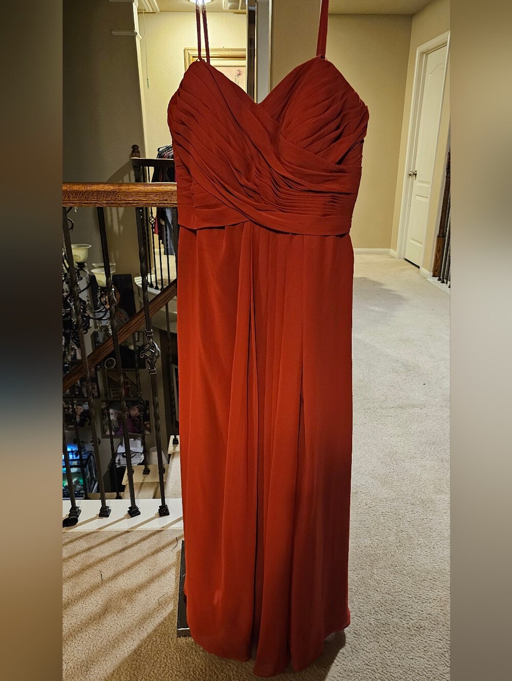 Elegant Women's Rust Red Chiffon Dress